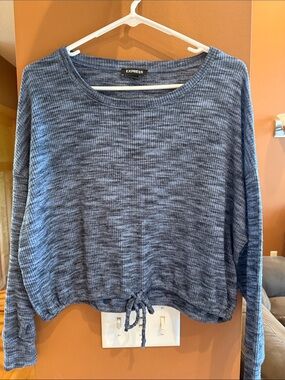 Express Women's Blue Marled Drawstring Hem Sweater